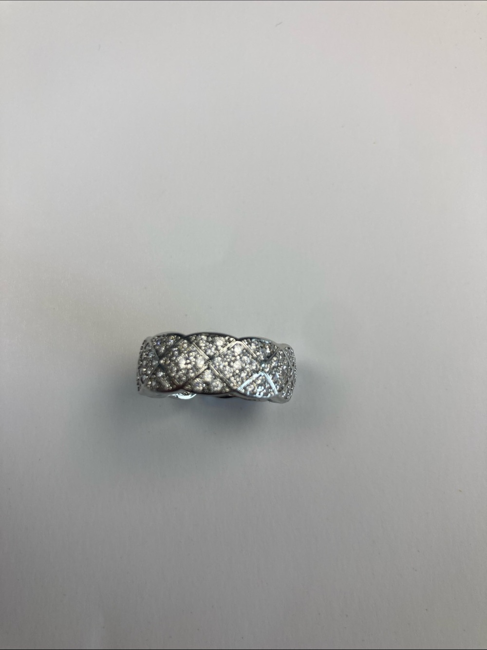 Silver Pave Quilted-Pattern Band Ring